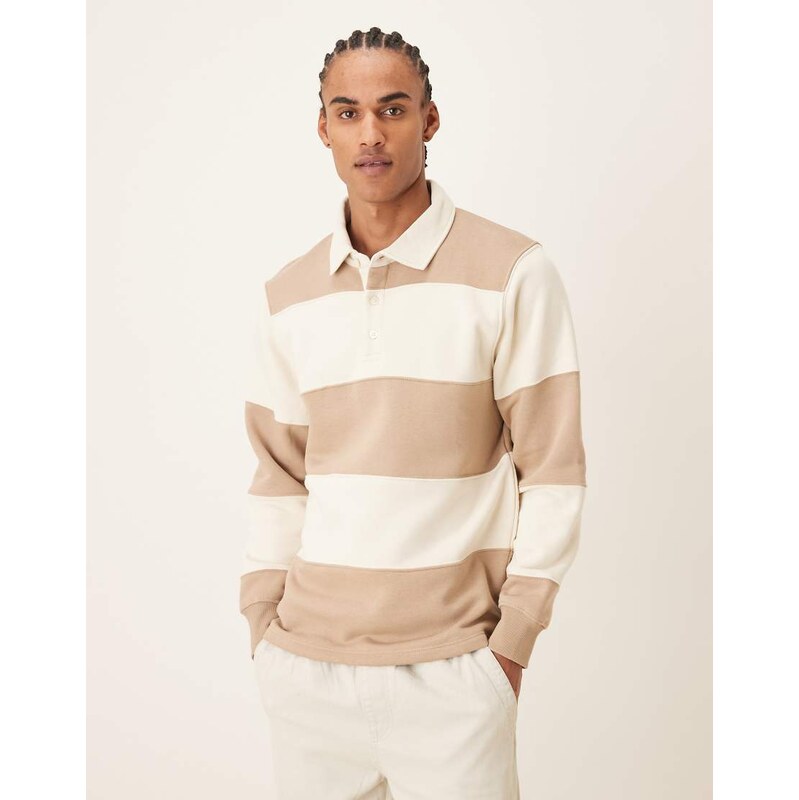 Mango cotton mix rugby sweatshirt in brown and white stripe