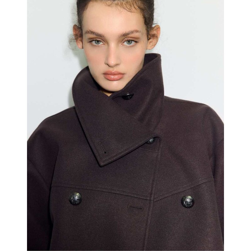 Stradivarius Soft-touch crossover high neck jacket in brown 112640208