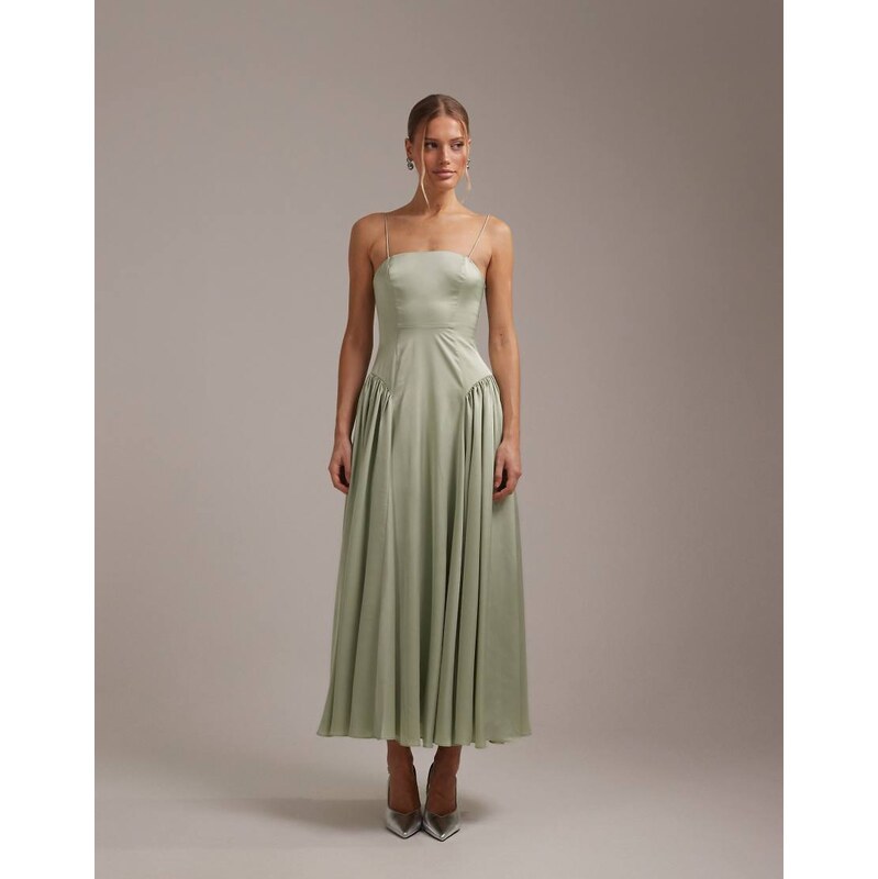 ASOS DESIGN Bridesmaids drop waist tie detail cami midaxi dress