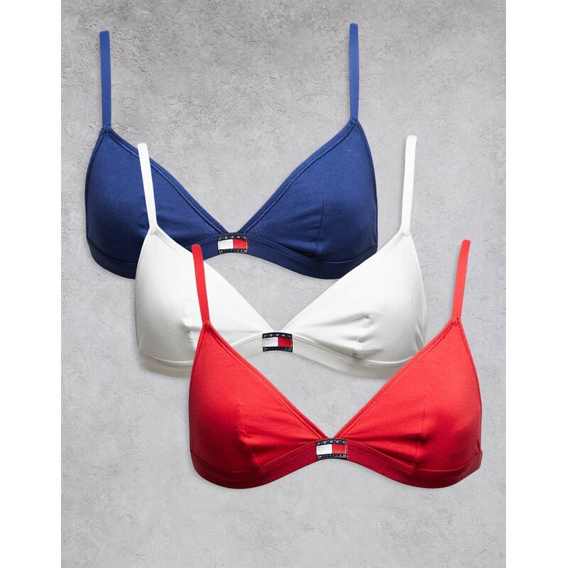 Tommy Hilfiger 3 pack triangle bras in white/red/blue-Multi 112640228