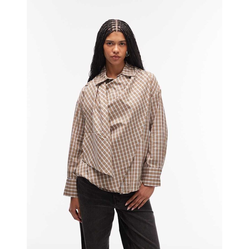 ASOS DESIGN wrap scarf detail oversized shirt in check-Multi 112640230