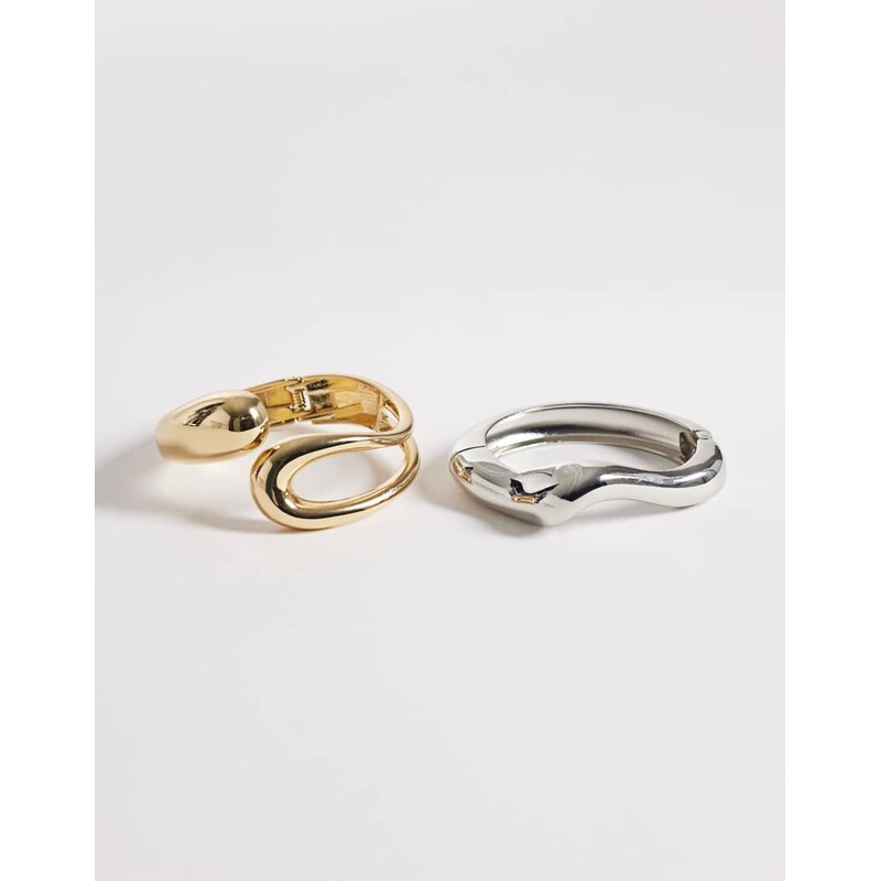 Reclaimed Vintage bangle 2 pack in silver and gold-Multi 112640241