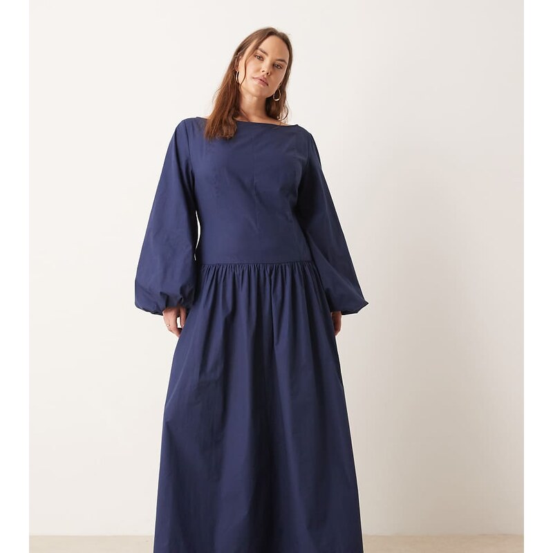 ASOS Curve ASOS DESIGN Curve poplin maxi dress with asymmetric