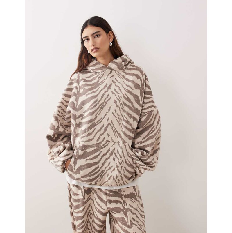 ARRANGE oversized premium heavy weight hoodie in natural zebra print 113718470