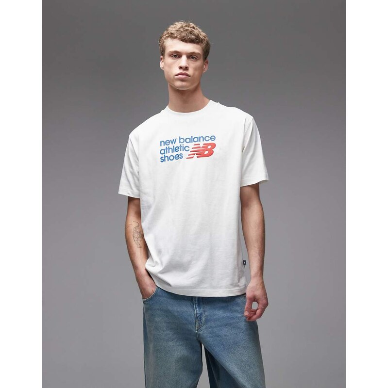New Balance Athletics premium relaxed chest logo t-shirt in off
