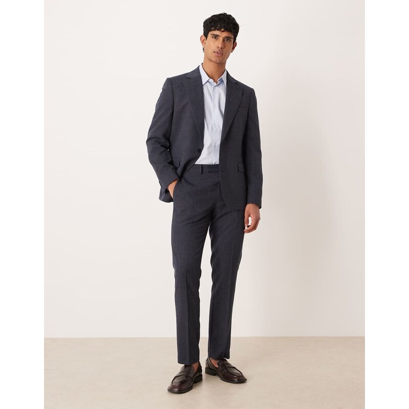 ASOS DESIGN slim suit trousers in navy subtle crosshatch
