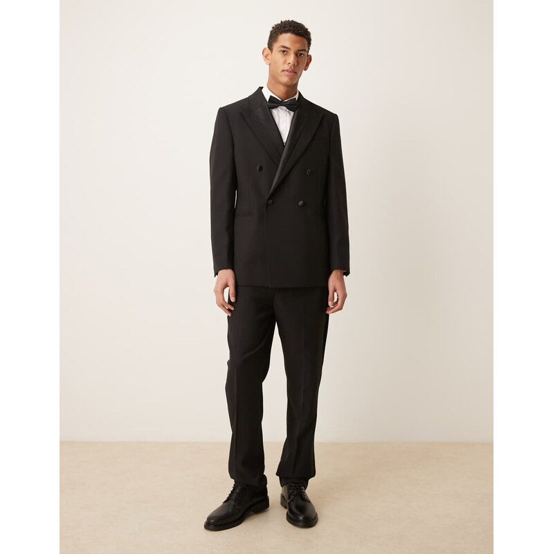 ASOS DESIGN slim tuxedo suit trousers with satin detail in black