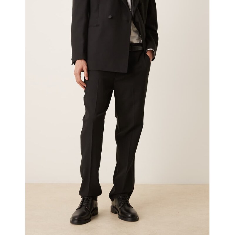 ASOS DESIGN slim tuxedo suit trousers with satin detail in black