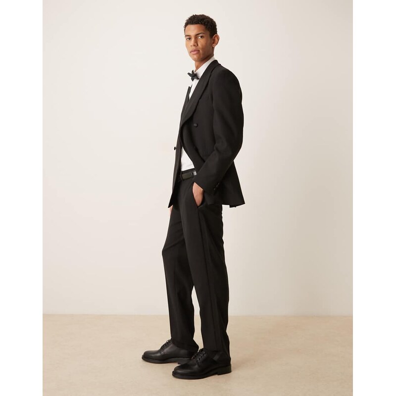 ASOS DESIGN slim tuxedo suit trousers with satin detail in black