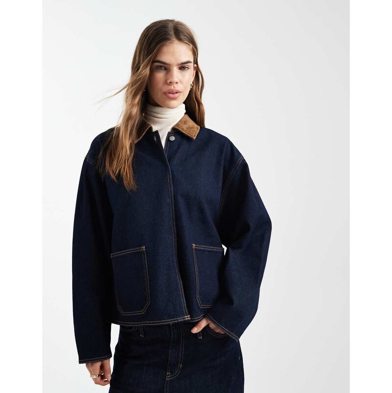 Vero Moda denim barn jacket with faux suede collar in medium