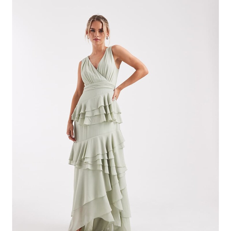 TFNC Petite Bridesmaid chiffon wrap front maxi dress with tiered 115132763