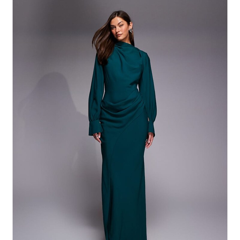 ASOS Tall ASOS DESIGN Tall high neck drape maxi dress with drape skirt 114498350