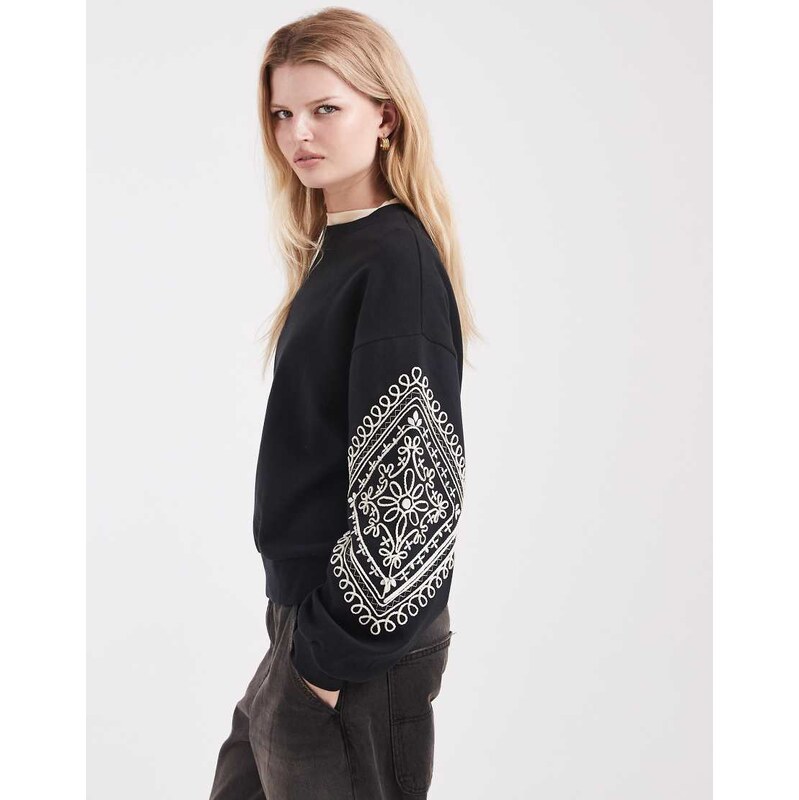 Miss Selfridge embroidered sleeve sweatshirt-Black 112856673
