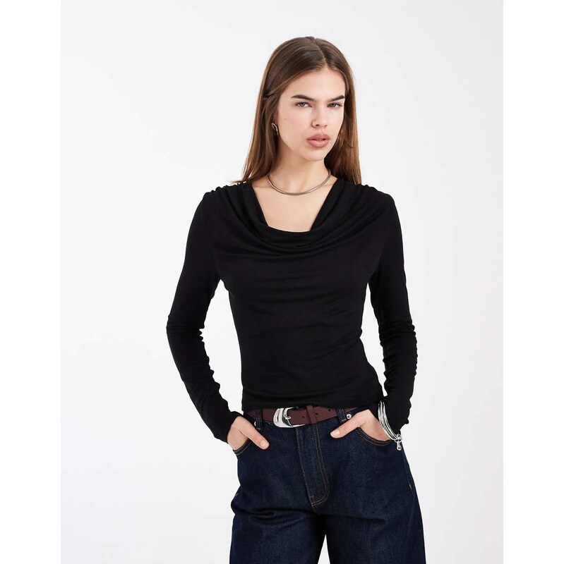 ASOS DESIGN long sleeve with deep cowl co-ord top in black