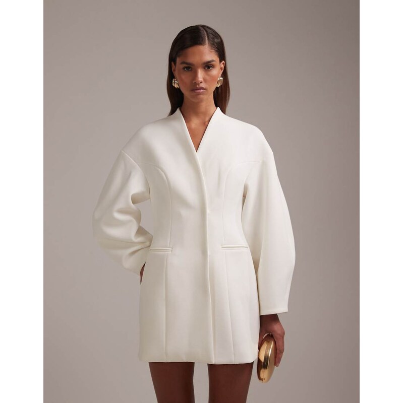 ASOS DESIGN bridal structured blazer mini dress in ivory-White