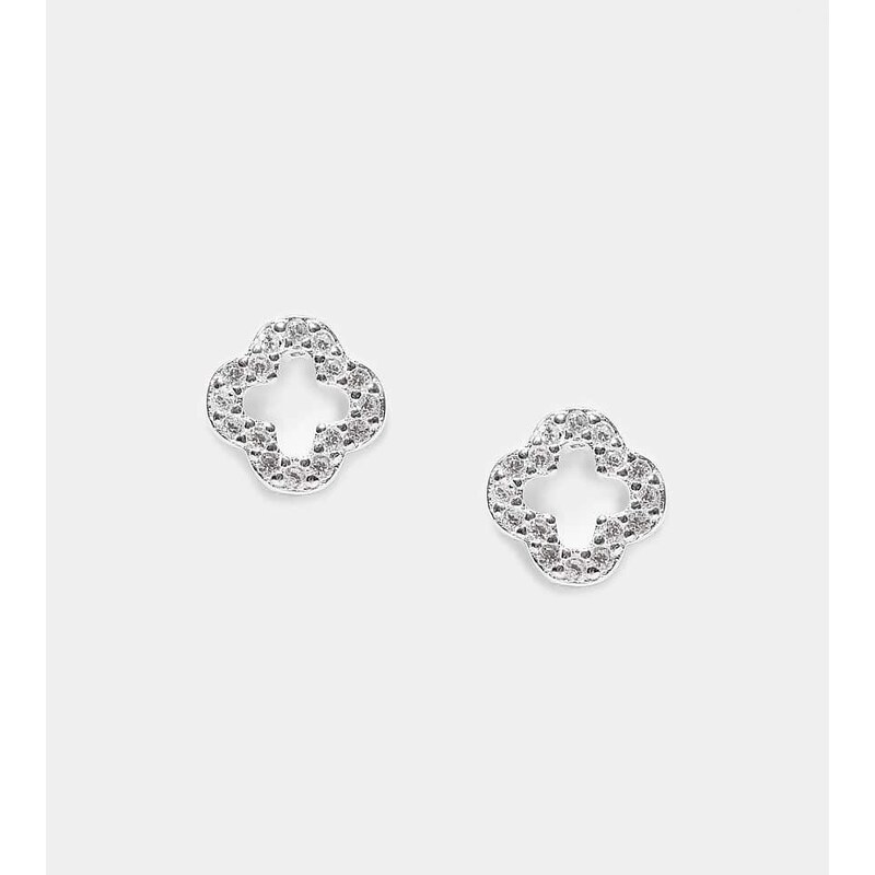 Kingsley Ryan embellished clover stud earrings in silver 112645822