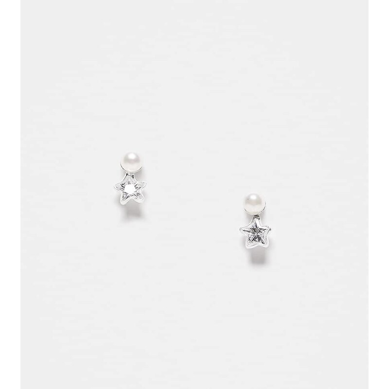 Kingsley Ryan pearl stud crystal star drop earrings in silver