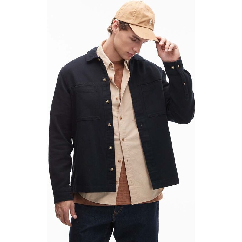 ASOS DESIGN heavyweight cotton twill overshirt in black