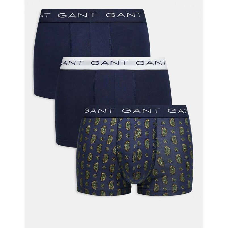 GANT 3-pack paisley trunks with logo waistband in Navy