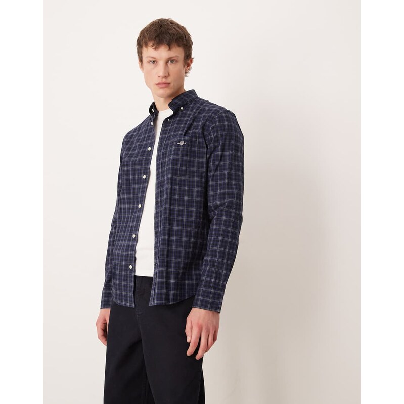GANT Classic regular fit smart poplin checked shirt in Blue