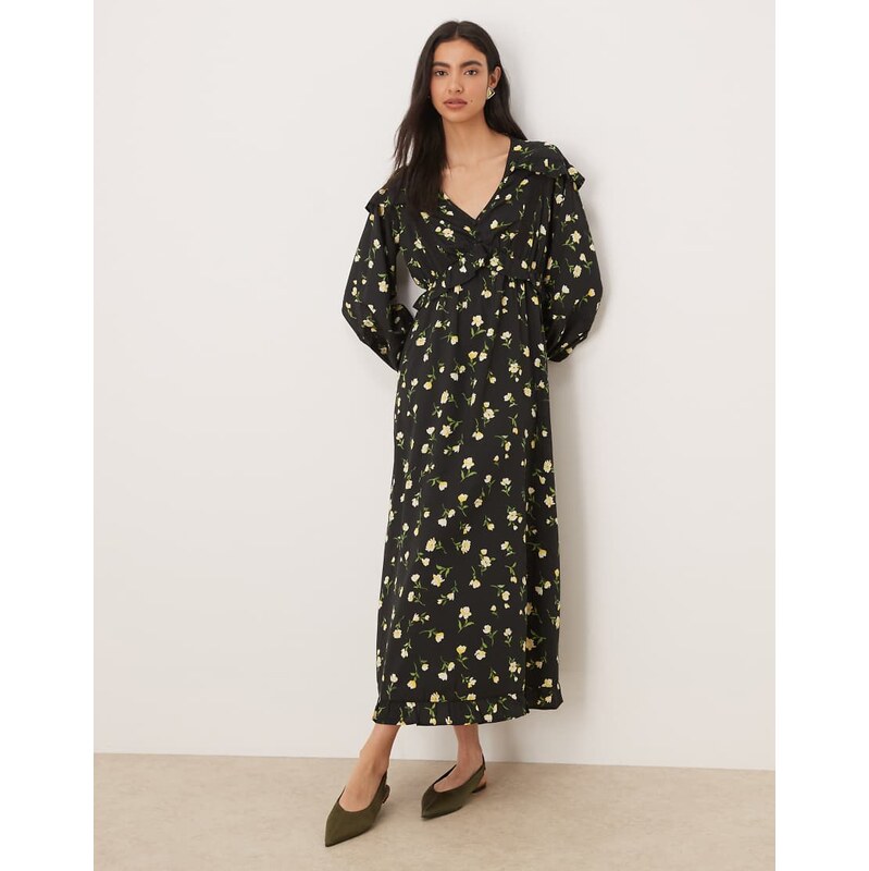 Wednesdays Girl long sleeve ditsy floral floaty midaxi dress in
