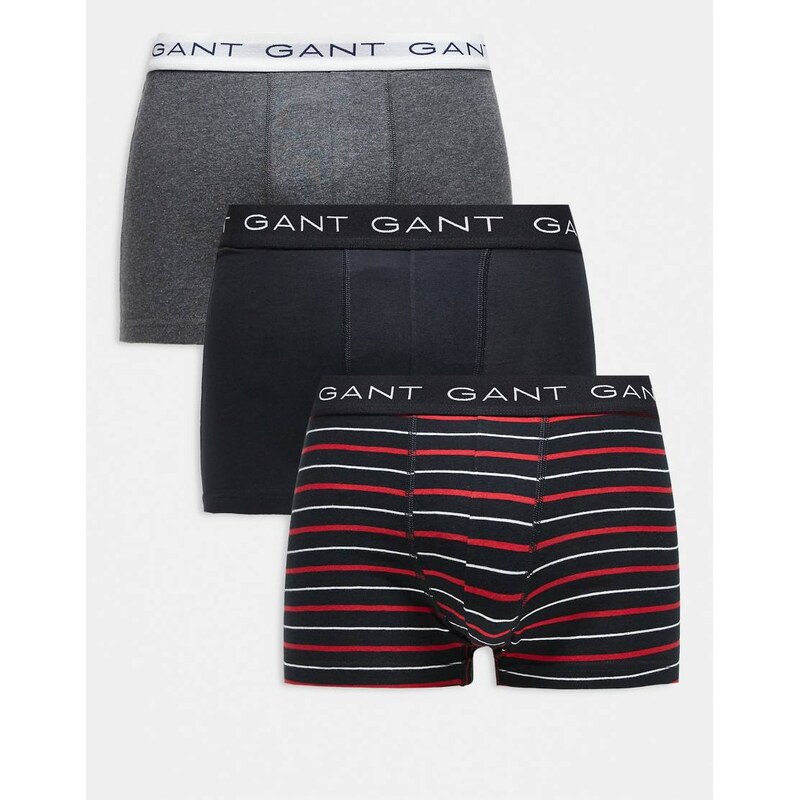 GANT 3-pack stripe trunks with logo waistband in Red and Black