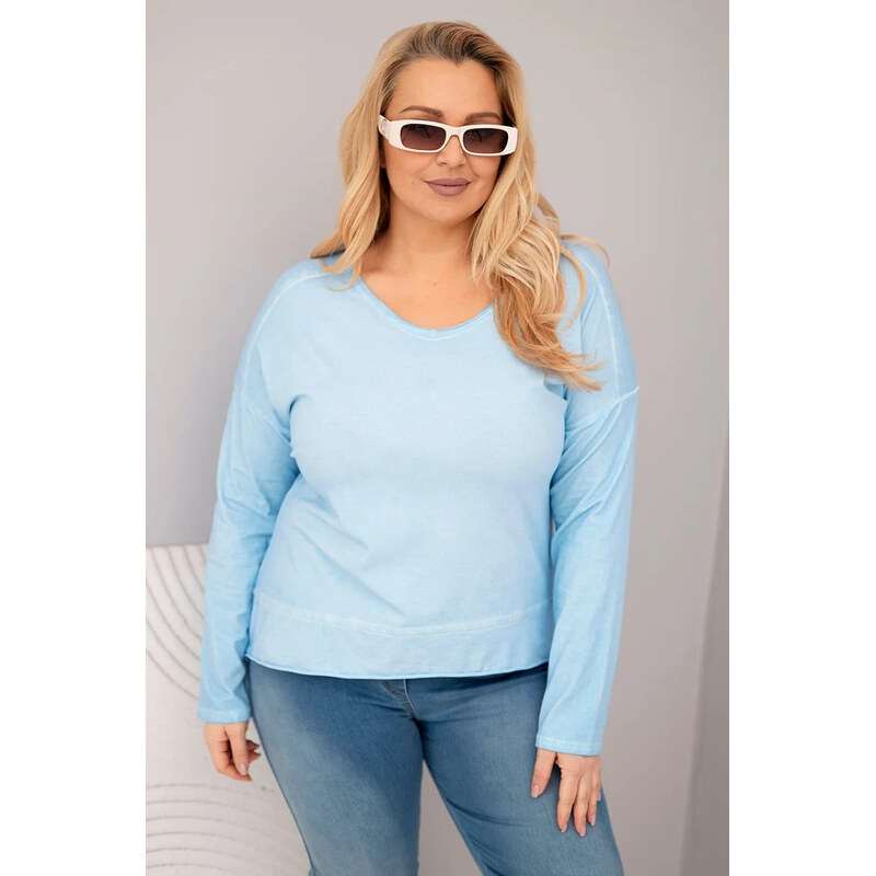 K-Fashion Dámská blůza Plus Size s výstřihem do V a delším