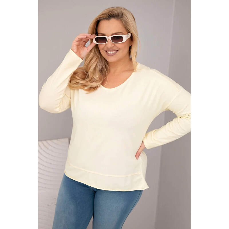 K-Fashion Dámská blůza Plus Size s V výstřihem a delším zadním