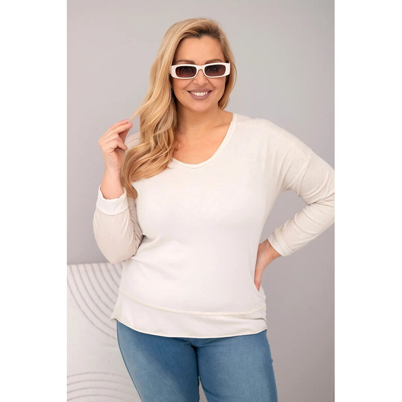K-Fashion Dámská blůza Plus Size s V výstřihem a delším zadním