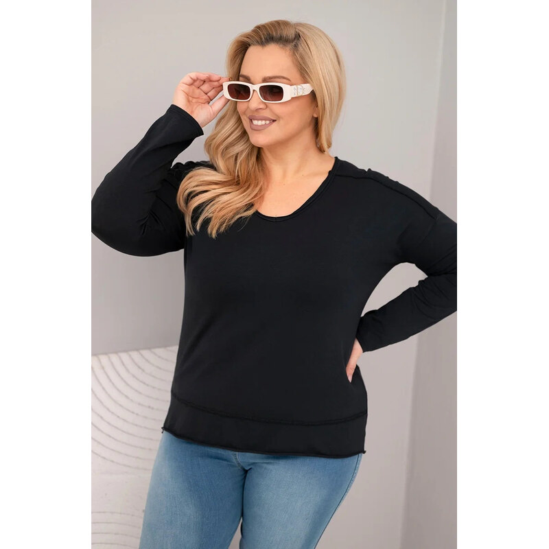 K-Fashion Dámská blůza Plus Size s výstřihem do V a delším