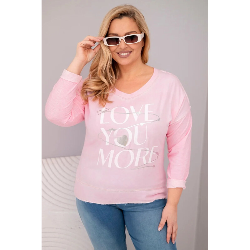 K-Fashion Dámská blůza Plus Size s nápisem Love You More světle