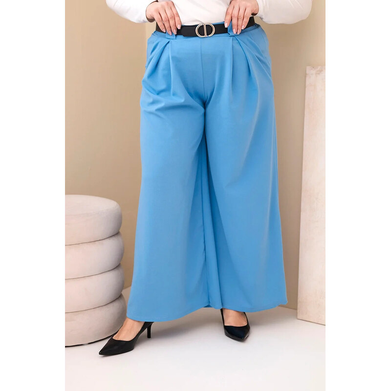 K-Fashion Dámské kalhoty Plus Size viskózové s širokým nohavicí