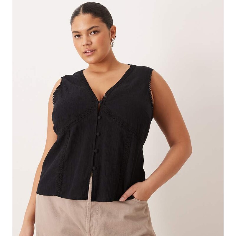 ASOS Curve ASOS DESIGN Curve lace trim waistcoat in black 115516908