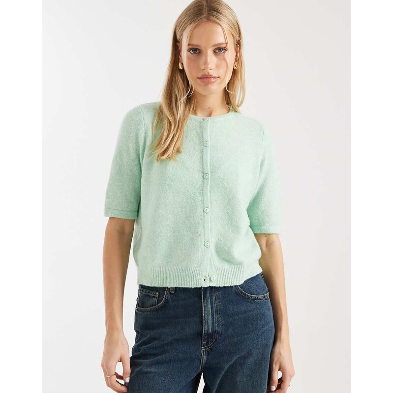 Vero Moda round neck knitted short sleeve cardigan in birds egg
