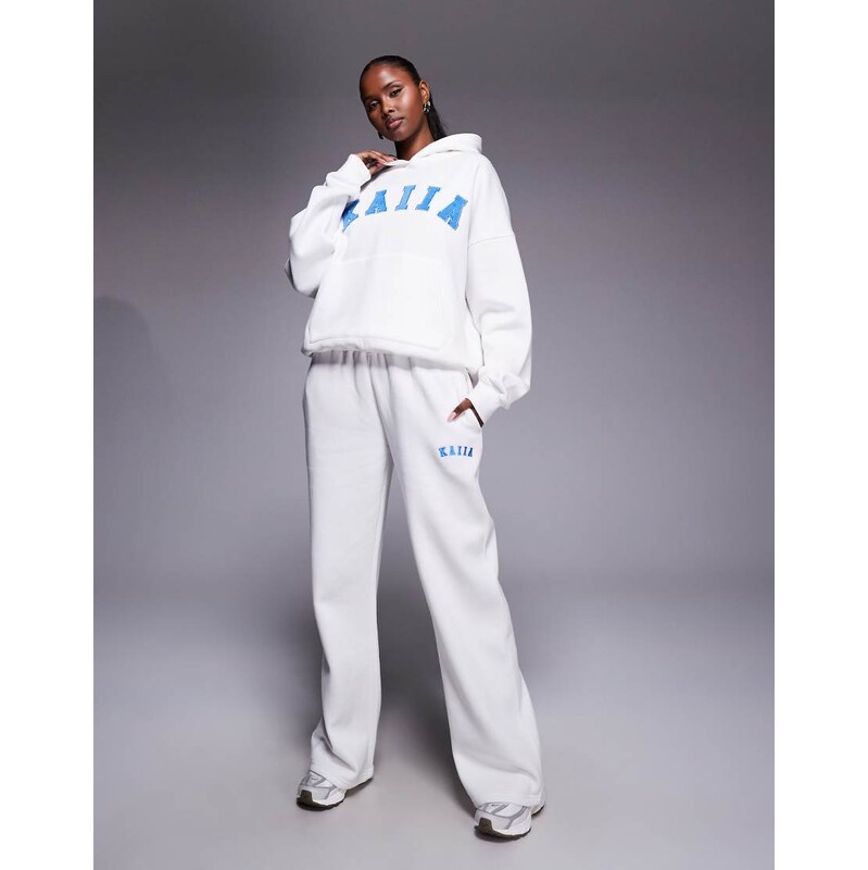 Kaiia cotton rich embroidered logo wide leg jogger co-ord in