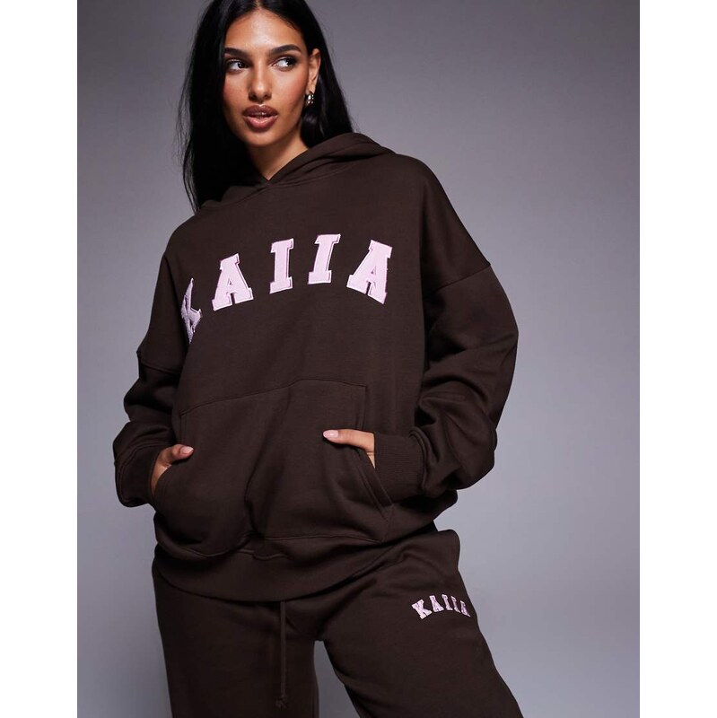 Kaiia embroidered logo oversized hoodie co-ord in chocolate and