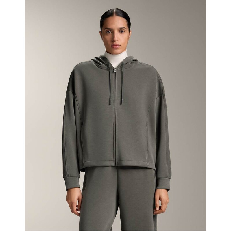 OYSHO Brushed modal hooded jacket with rib details in dark grey 112653925