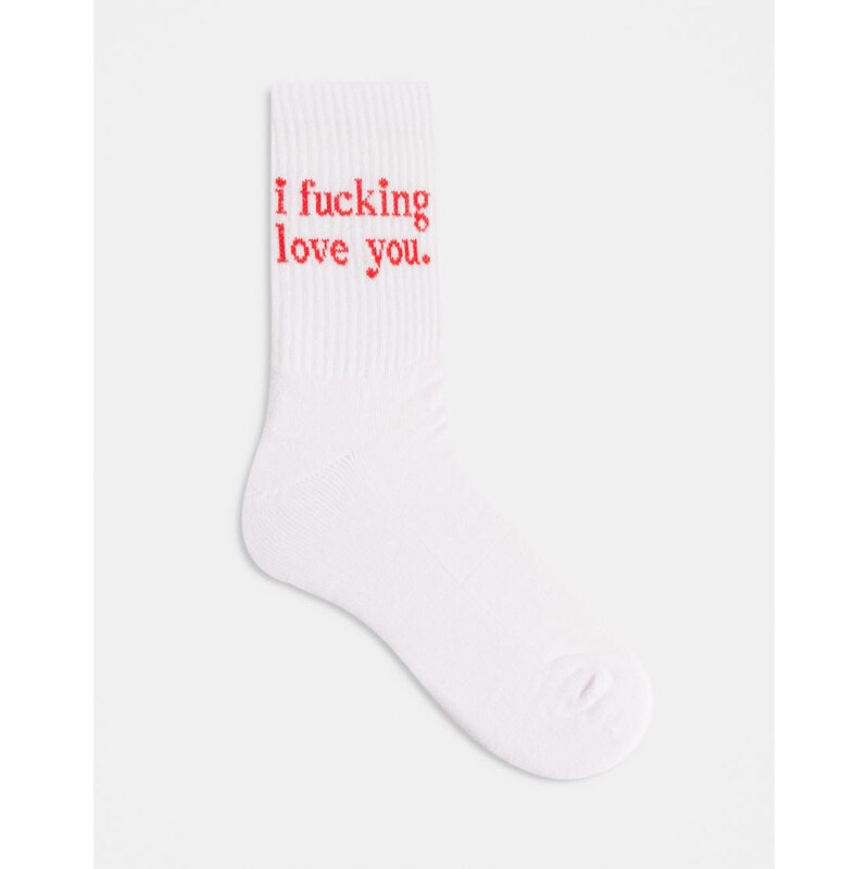 ASOS DESIGN sock with swear word graphic in white