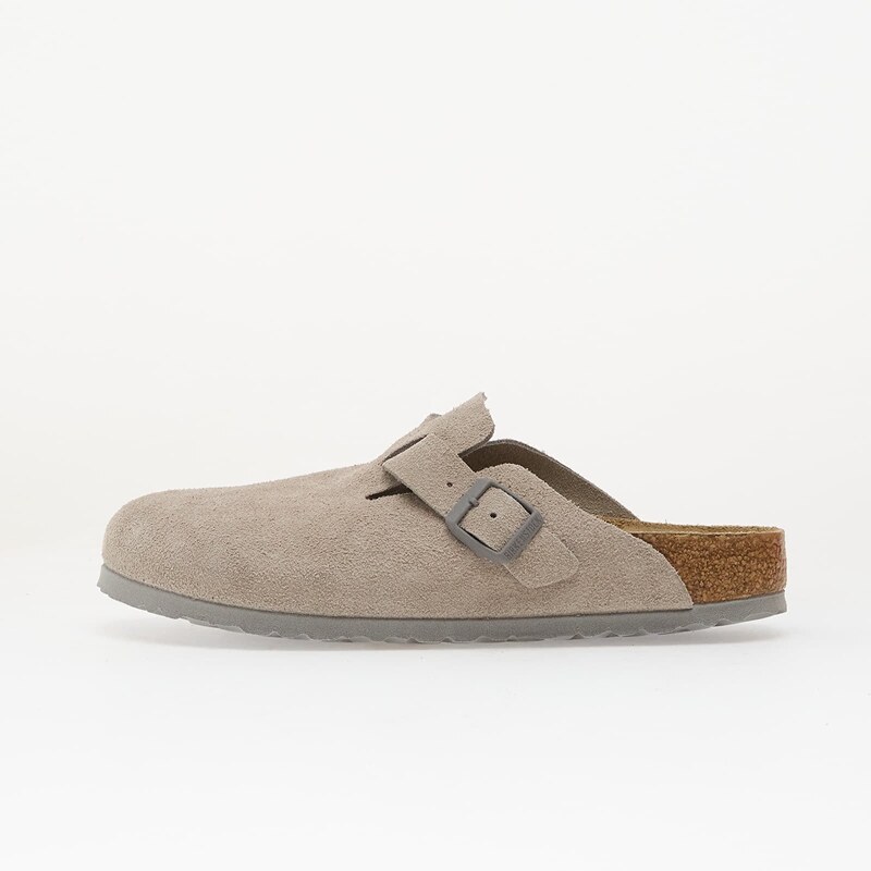 Birkenstock Boston Soft Footbed Suede Leather Unisex Stone Coin