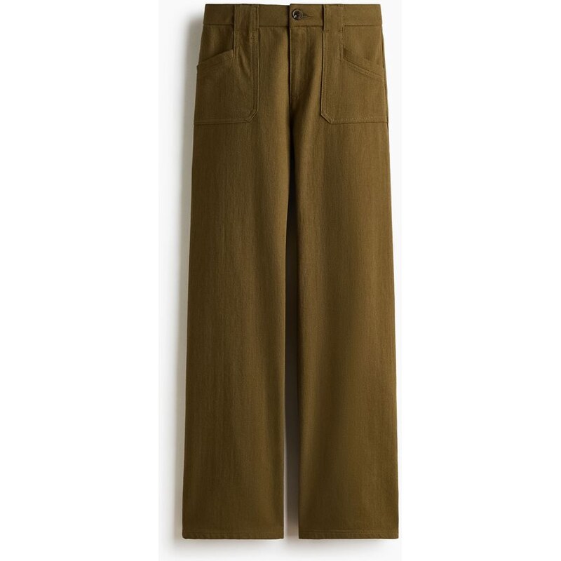 H&M - Široké keprové kalhoty - zelená 112322317