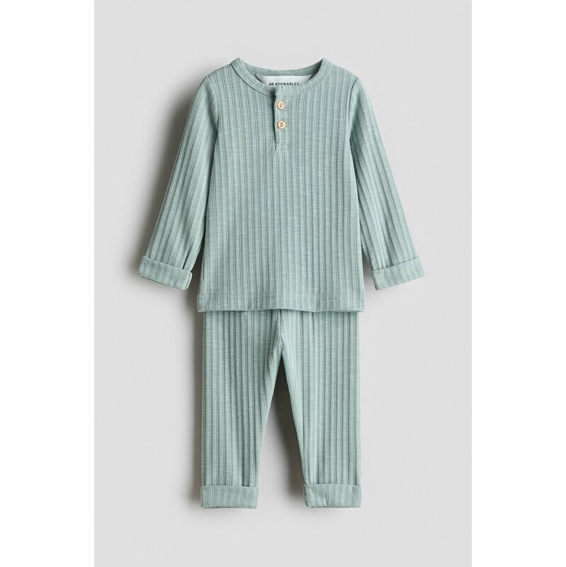 H&M - Dvoudílná souprava z žebrovaného žerzeje - zelená 112655093