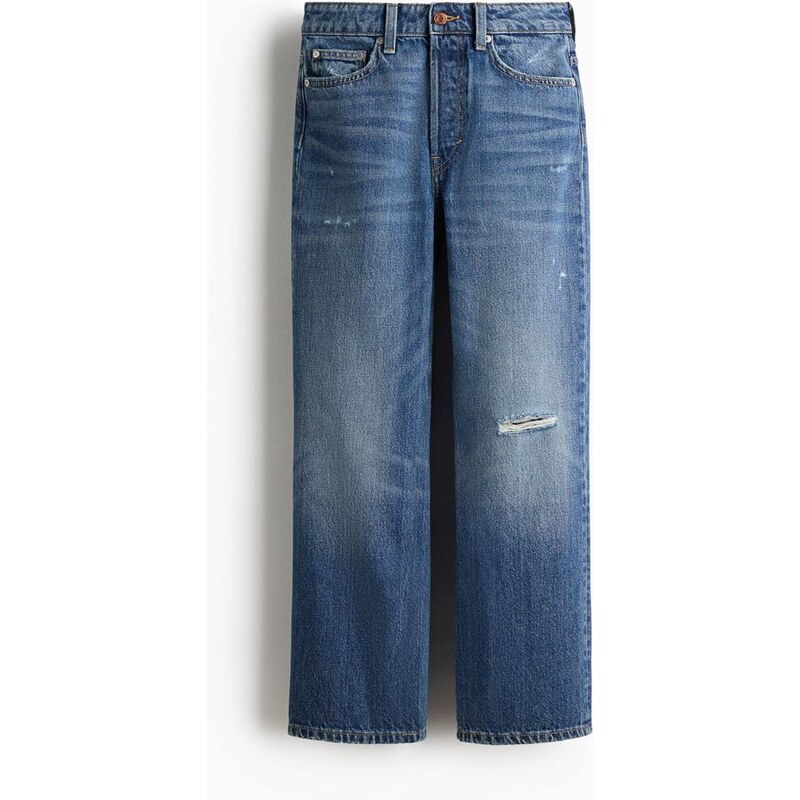 H&M - Straight High Waist Ankle Jeans - Denim Blue