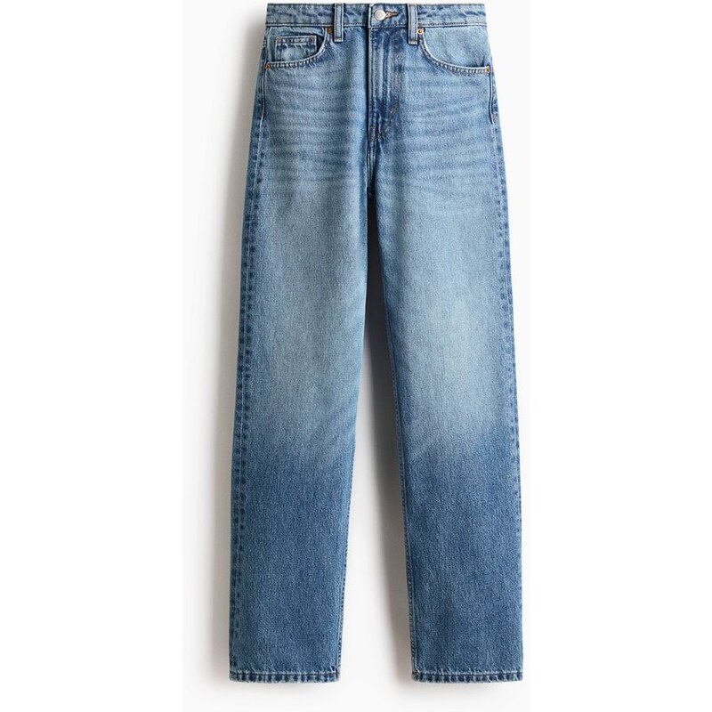 H&M - Straight High Jeans - Sepraný Denim Blue