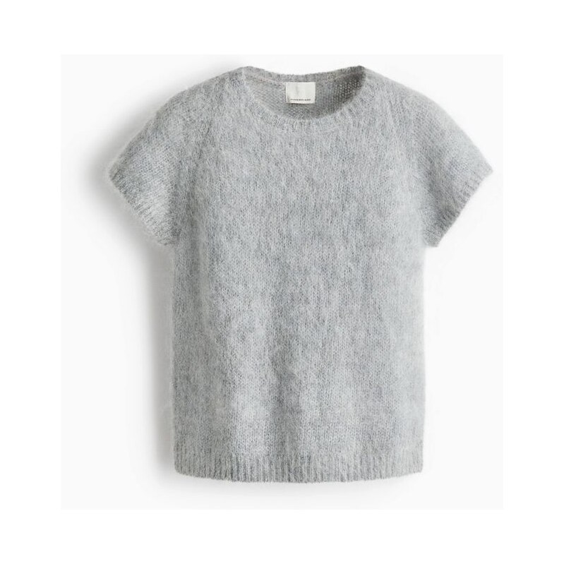 H&M - Top z mohérové směsi - Světle Šedý Melír