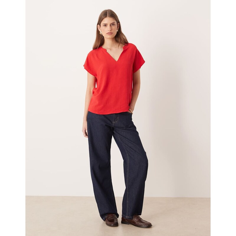 JDY v neck short sleeve blouse in red 115518433