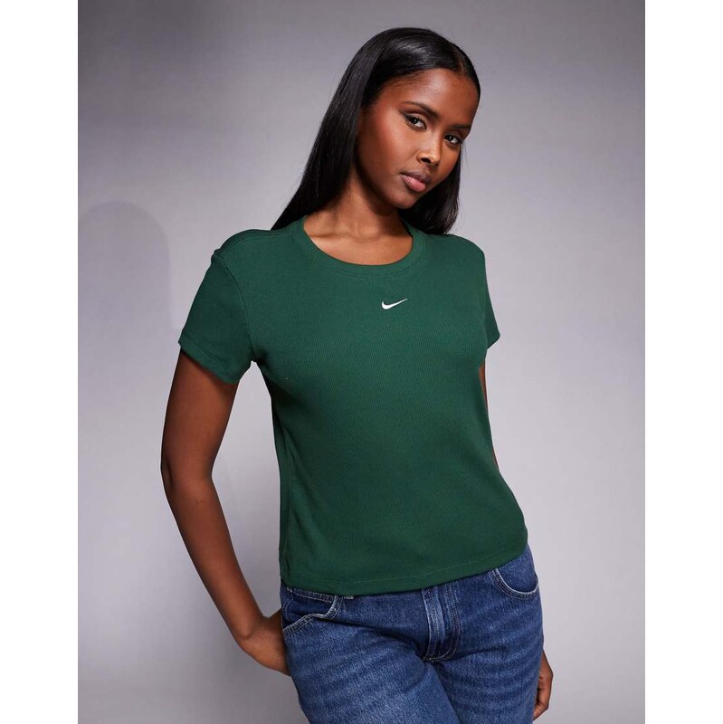 Nike ribbed short sleeve top in green
