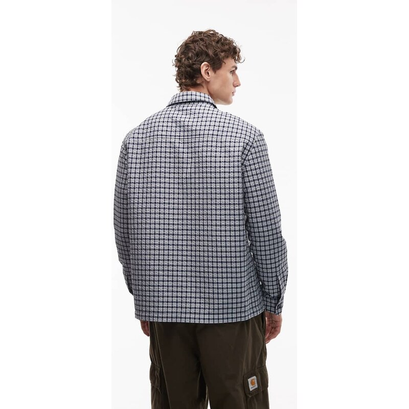 ASOS DESIGN relaxed micro check shirt with pockets in navy