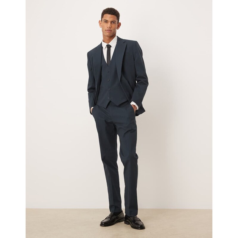ASOS DESIGN slim suit trousers in navy herringbone