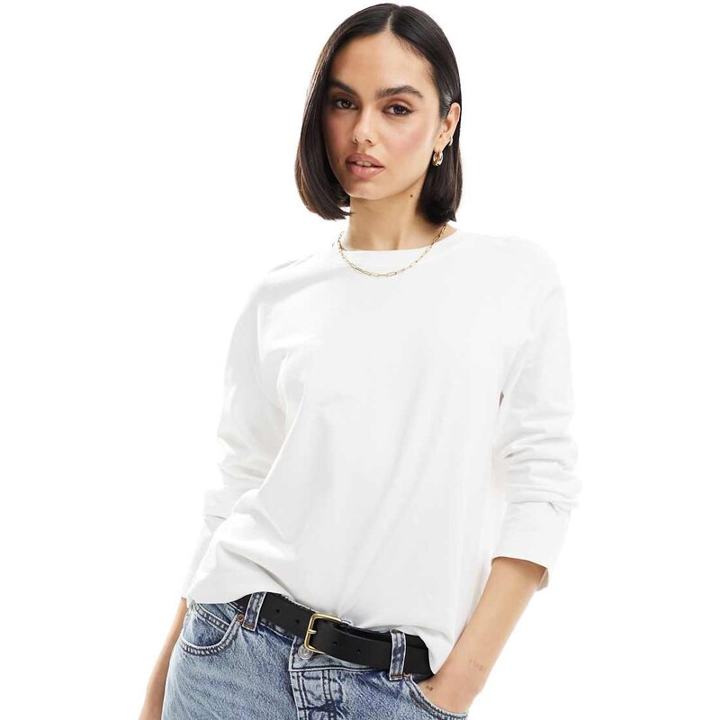 Selected boxy long sleeve t-shirt in white