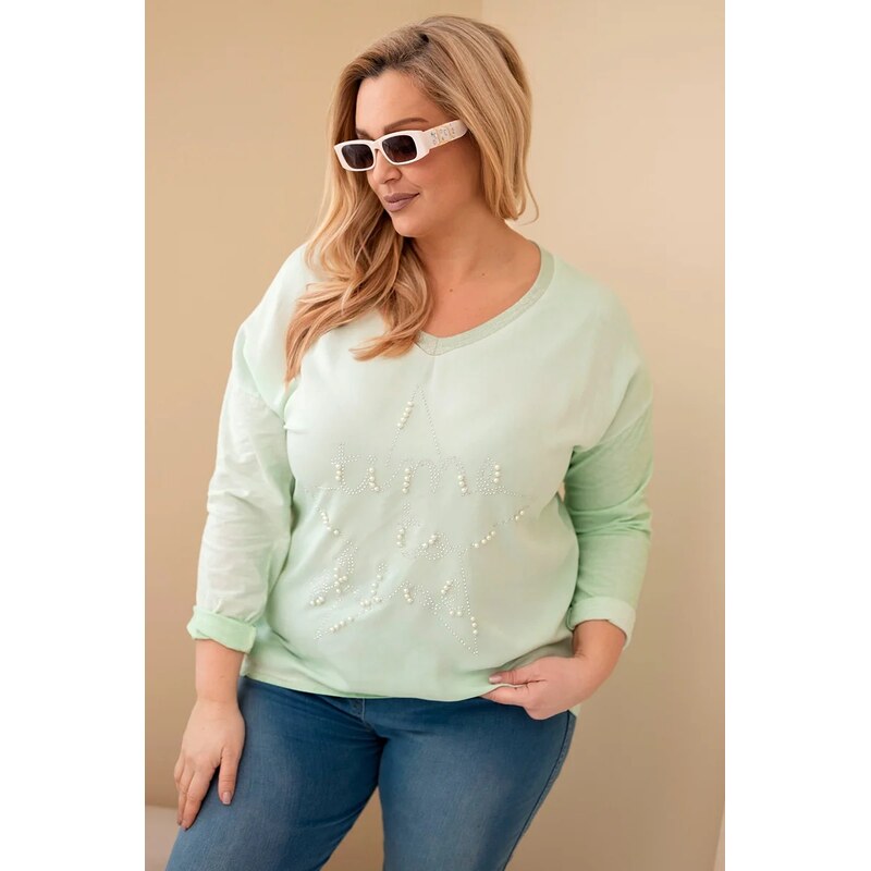 Kesi Włoski Dámská blůza Plus Size s potiskem a perličkami